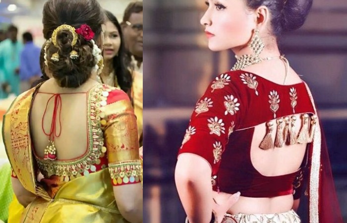 Back Neck Silk Saree Blouse Designs